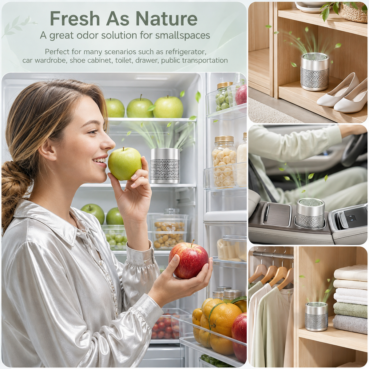 Stainless Steel Fridge Deodorizer | 10-Year Eco-Friendly Refrigerator Odor Eliminator for Fridge, Car & Home