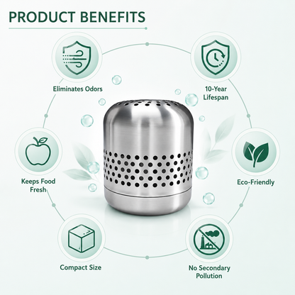 Stainless Steel Fridge Deodorizer | 10-Year Eco-Friendly Refrigerator Odor Eliminator for Fridge, Car & Home