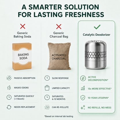 Stainless Steel Fridge Deodorizer | 10-Year Eco-Friendly Refrigerator Odor Eliminator for Fridge, Car & Home