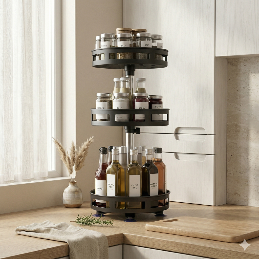 Modern 360° Rotating Spice Rack | Carbon Steel Kitchen Organizer