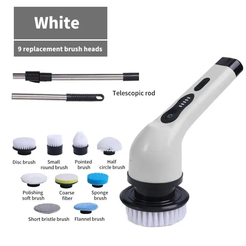 9-in-1 Cordless Electric Spin Scrubber | Rechargeable Power Cleaning Brush with Extendable Handle & LED Display