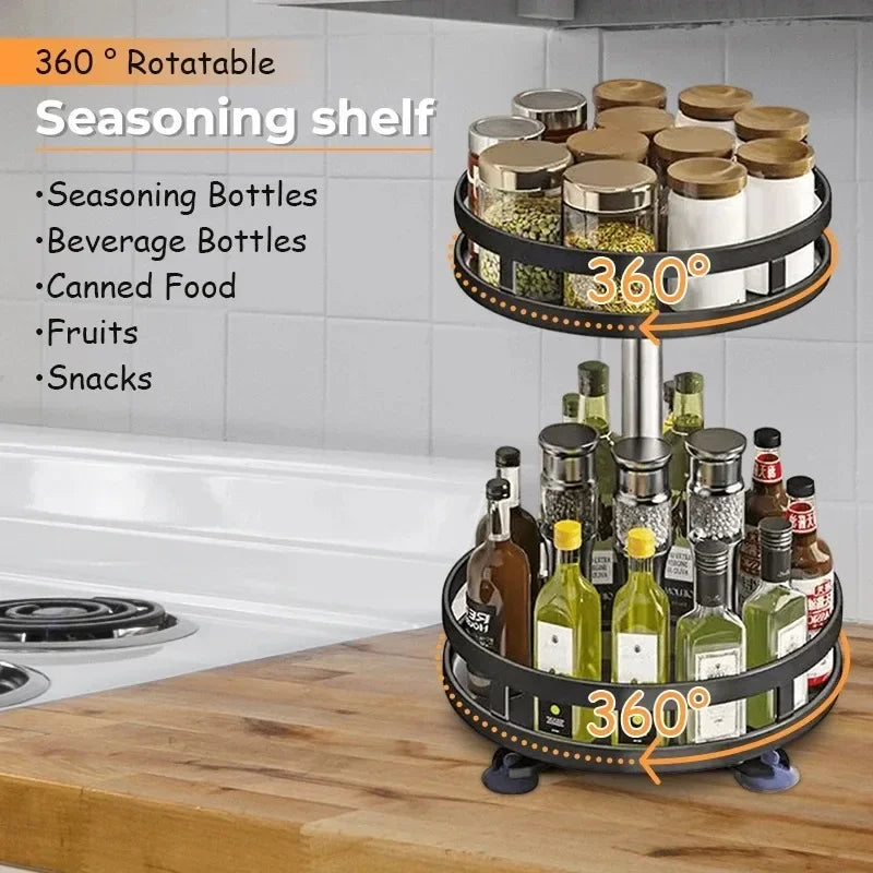 Modern 360° Rotating Spice Rack | Carbon Steel Kitchen Organizer