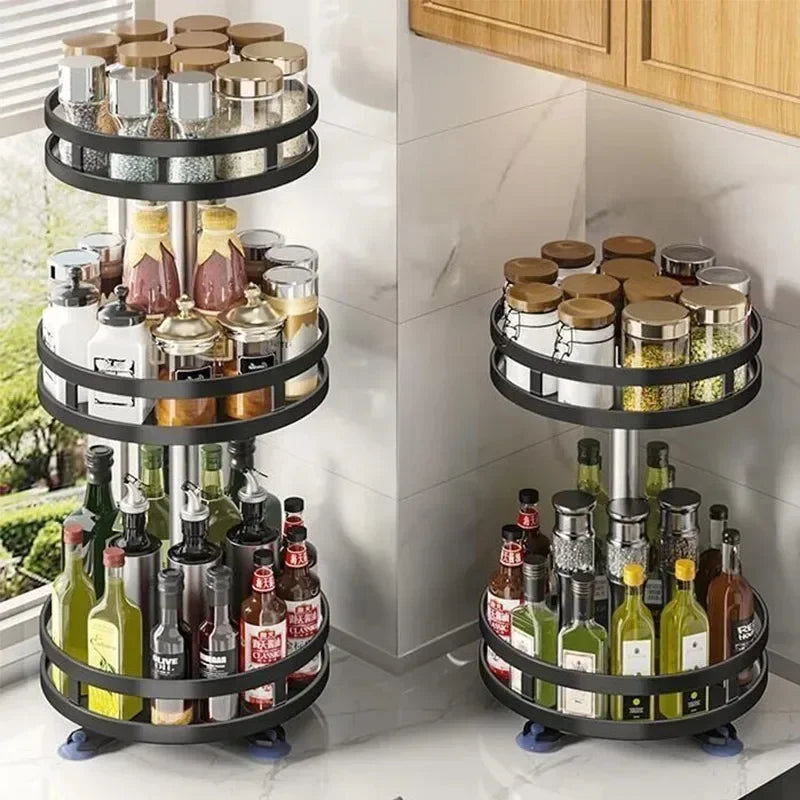 Modern 360° Rotating Spice Rack | Carbon Steel Kitchen Organizer
